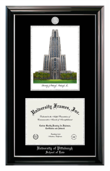 Double Opening with Campus Image (Stacked) Frame in Classic Ebony with Silver Trim with Black & Silver Mats for DOCUMENT: 8 1/2"H X 11"W  