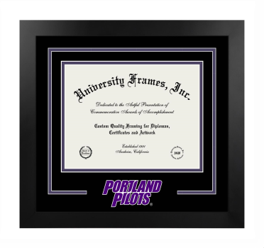 Logo Mat Frame in Manhattan Black with Black & Purple Mats for DOCUMENT: 8 1/2"H X 11"W  