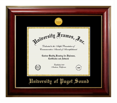 University of Puget Sound Diploma Frame in Classic Mahogany with Gold Trim with Black & Gold Mats for DOCUMENT: 8 1/2"H X 11"W  