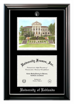 Double Opening with Campus Image (Stacked) Frame in Classic Ebony with Silver Trim with Black & Silver Mats for DOCUMENT: 8 1/2"H X 11"W  