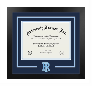 Logo Mat Frame in Manhattan Black with Navy Blue & Light Blue Mats for DOCUMENT: 8 1/2"H X 11"W  