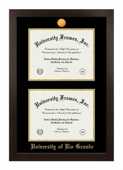 Double Degree (Stacked) Frame in Manhattan Espresso with Black & Gold Mats for DOCUMENT: 8 1/2"H X 11"W  , DOCUMENT: 8 1/2"H X 11"W  