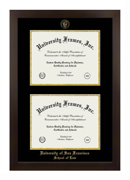 Double Degree (Stacked) Frame in Manhattan Espresso with Black & Gold Mats for DOCUMENT: 8 1/2"H X 11"W  , DOCUMENT: 8 1/2"H X 11"W  