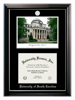 Double Opening with Campus Image (Stacked) Frame in Classic Ebony with Silver Trim with Black & Silver Mats for DOCUMENT: 8 1/2"H X 11"W  