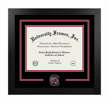 Logo Mat Frame in Manhattan Black with Black & Crimson Mats for DOCUMENT: 8 1/2"H X 11"W  