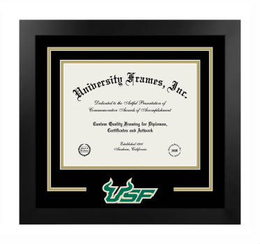 Logo Mat Frame in Manhattan Black with Black & Tan Mats for DOCUMENT: 8 1/2"H X 11"W  