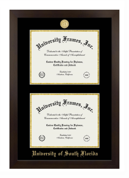 Double Degree (Stacked) Frame in Manhattan Espresso with Black & Gold Mats for DOCUMENT: 8 1/2"H X 11"W  , DOCUMENT: 8 1/2"H X 11"W  