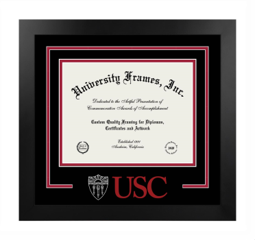 University of Southern California Logo Mat Frame in Manhattan Black with Black & Crimson Mats for DOCUMENT: 8 1/2"H X 11"W  