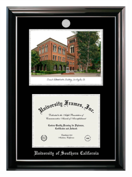 Double Opening with Campus Image (Stacked) Frame in Classic Ebony with Silver Trim with Black & Silver Mats for DOCUMENT: 8 1/2"H X 11"W  