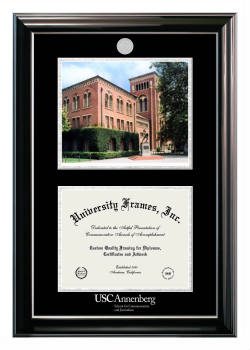 Double Opening with Campus Image (Stacked) Frame in Classic Ebony with Silver Trim with Black & Silver Mats for DOCUMENT: 8 1/2"H X 11"W  