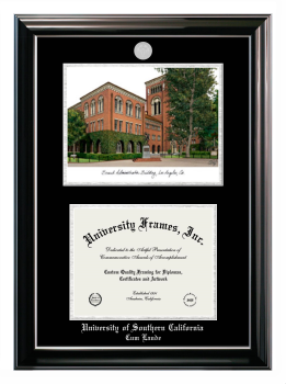 Double Opening with Campus Image (Stacked) Frame in Classic Ebony with Silver Trim with Black & Silver Mats for DOCUMENT: 8 1/2"H X 11"W  