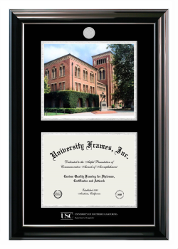 Double Opening with Campus Image (Stacked) Frame in Classic Ebony with Silver Trim with Black & Silver Mats for DOCUMENT: 8 1/2"H X 11"W  