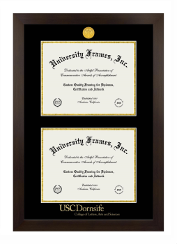 Double Degree (Stacked) Frame in Manhattan Espresso with Black & Gold Mats for DOCUMENT: 8 1/2"H X 11"W  , DOCUMENT: 8 1/2"H X 11"W  