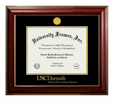 Diploma Frame in Classic Mahogany with Gold Trim with Black & Gold Mats for DOCUMENT: 8 1/2"H X 11"W  