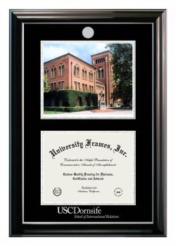 Double Opening with Campus Image (Stacked) Frame in Classic Ebony with Silver Trim with Black & Silver Mats for DOCUMENT: 8 1/2"H X 11"W  