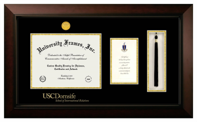 Diploma with Announcement & Tassel Box Frame in Legacy Black Cherry with Black & Gold Mats for DOCUMENT: 8 1/2"H X 11"W  ,  7"H X 4"W  