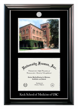 Double Opening with Campus Image (Stacked) Frame in Classic Ebony with Silver Trim with Black & Silver Mats for DOCUMENT: 8 1/2"H X 11"W  