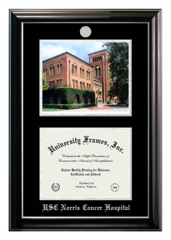 Double Opening with Campus Image (Stacked) Frame in Classic Ebony with Silver Trim with Black & Silver Mats for DOCUMENT: 8 1/2"H X 11"W  