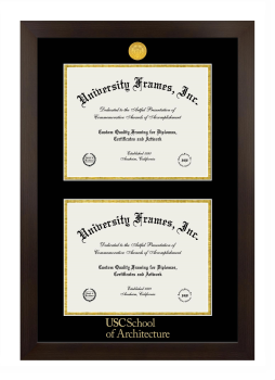 Double Degree (Stacked) Frame in Manhattan Espresso with Black & Gold Mats for DOCUMENT: 8 1/2"H X 11"W  , DOCUMENT: 8 1/2"H X 11"W  