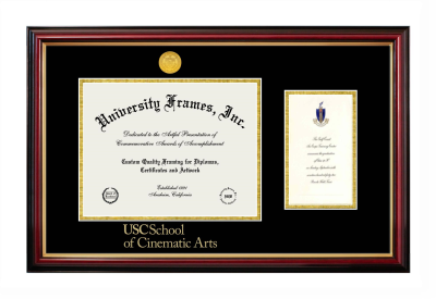 Diploma with Announcement Frame in Petite Mahogany with Gold Trim with Black & Gold Mats for DOCUMENT: 8 1/2"H X 11"W  ,  7"H X 4"W  