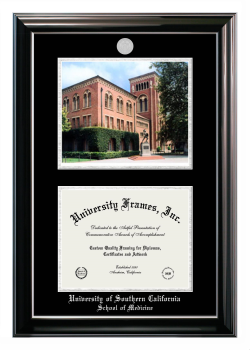 Double Opening with Campus Image (Stacked) Frame in Classic Ebony with Silver Trim with Black & Silver Mats for DOCUMENT: 8 1/2"H X 11"W  