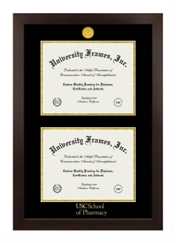 Double Degree (Stacked) Frame in Manhattan Espresso with Black & Gold Mats for DOCUMENT: 8 1/2"H X 11"W  , DOCUMENT: 8 1/2"H X 11"W  