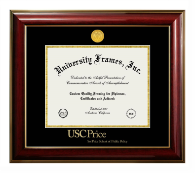 Diploma Frame in Classic Mahogany with Gold Trim with Black & Gold Mats for DOCUMENT: 8 1/2"H X 11"W  