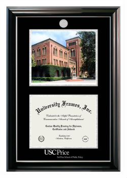 Double Opening with Campus Image (Stacked) Frame in Classic Ebony with Silver Trim with Black & Silver Mats for DOCUMENT: 8 1/2"H X 11"W  