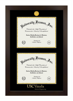 Double Degree (Stacked) Frame in Manhattan Espresso with Black & Gold Mats for DOCUMENT: 8 1/2"H X 11"W  , DOCUMENT: 8 1/2"H X 11"W  