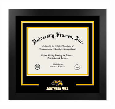 Logo Mat Frame in Manhattan Black with Black & Amber Mats for DOCUMENT: 8 1/2"H X 11"W  