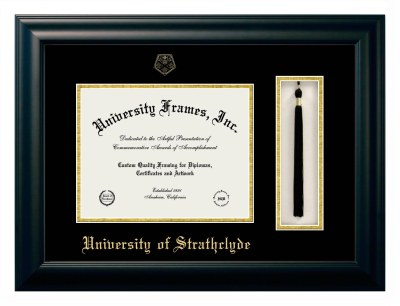 Diploma with Tassel Box Frame in Satin Black with Black & Gold Mats for DOCUMENT: 8 1/2"H X 11"W  