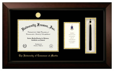 Diploma with Announcement & Tassel Box Frame in Legacy Black Cherry with Black & Gold Mats for DOCUMENT: 8 1/2"H X 11"W  ,  7"H X 4"W  