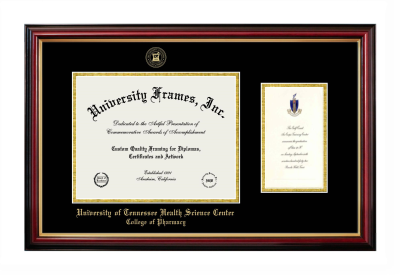 Diploma with Announcement Frame in Petite Mahogany with Gold Trim with Black & Gold Mats for DOCUMENT: 8 1/2"H X 11"W  ,  7"H X 4"W  