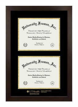 Double Degree (Stacked) Frame in Manhattan Espresso with Black & Gold Mats for DOCUMENT: 8 1/2"H X 11"W  , DOCUMENT: 8 1/2"H X 11"W  