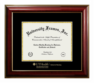 Diploma Frame in Classic Mahogany with Gold Trim with Black & Gold Mats for DOCUMENT: 8 1/2"H X 11"W  