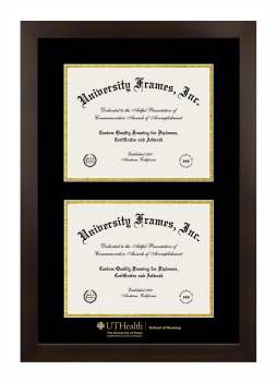 Double Degree (Stacked) Frame in Manhattan Espresso with Black & Gold Mats for DOCUMENT: 8 1/2"H X 11"W  , DOCUMENT: 8 1/2"H X 11"W  