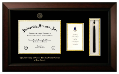 Diploma with Announcement & Tassel Box Frame in Legacy Black Cherry with Black & Gold Mats for DOCUMENT: 8 1/2"H X 11"W  ,  7"H X 4"W  