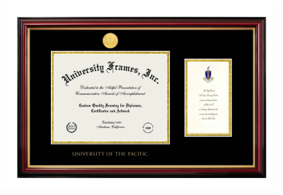 Diploma with Announcement Frame in Petite Mahogany with Gold Trim with Black & Gold Mats for DOCUMENT: 8 1/2"H X 11"W  ,  7"H X 4"W  