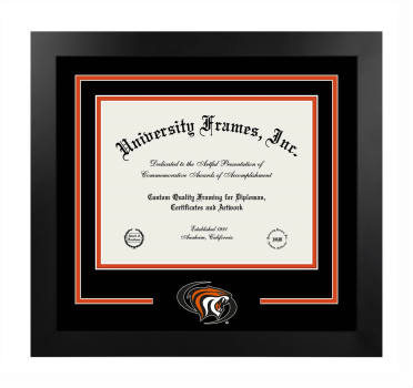 Logo Mat Frame in Manhattan Black with Black & Orange Mats for DOCUMENT: 8 1/2"H X 11"W  