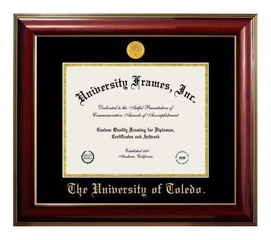 University of Toledo Diploma Frame in Classic Mahogany with Gold Trim with Black & Gold Mats for DOCUMENT: 8 1/2"H X 11"W  