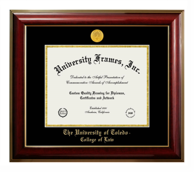 University of Toledo College of Law Diploma Frame in Classic Mahogany with Gold Trim with Black & Gold Mats for DOCUMENT: 8 1/2"H X 11"W  