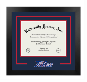 Logo Mat Frame in Manhattan Black with Navy Blue & Red Mats for DOCUMENT: 8 1/2"H X 11"W  