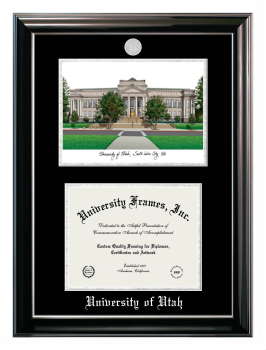 Double Opening with Campus Image (Stacked) Frame in Classic Ebony with Silver Trim with Black & Silver Mats for DOCUMENT: 8 1/2"H X 11"W  