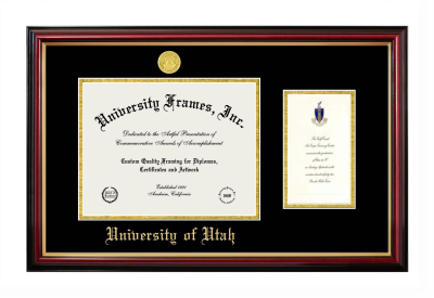 Diploma with Announcement Frame in Petite Mahogany with Gold Trim with Black & Gold Mats for DOCUMENT: 8 1/2"H X 11"W  ,  7"H X 4"W  