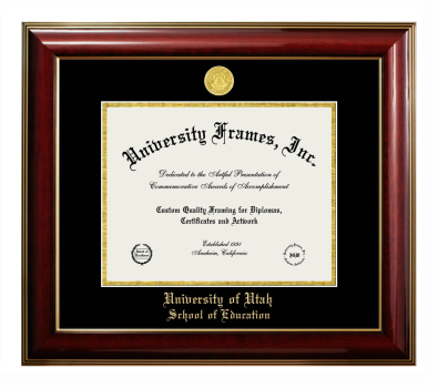 University of Utah School of Education Diploma Frame in Classic Mahogany with Gold Trim with Black & Gold Mats for DOCUMENT: 8 1/2"H X 11"W  