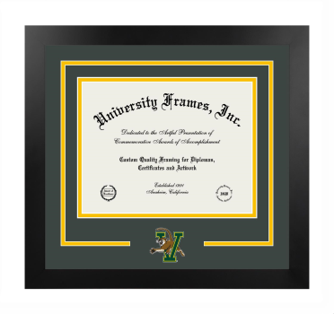 Logo Mat Frame in Manhattan Black with Forest Green & Amber Mats for DOCUMENT: 8 1/2"H X 11"W  