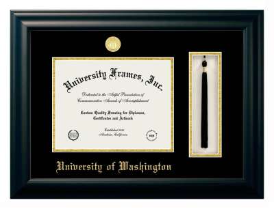 Diploma with Tassel Box Frame in Satin Black with Black & Gold Mats for DOCUMENT: 8 1/2"H X 11"W  