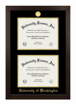 Double Degree (Stacked) Frame in Manhattan Espresso with Black & Gold Mats for DOCUMENT: 8 1/2"H X 11"W  , DOCUMENT: 8 1/2"H X 11"W  