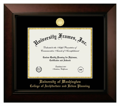 University of Washington College of Architecture and Urban Planning Diploma Frame in Legacy Black Cherry with Black & Gold Mats for DOCUMENT: 8 1/2"H X 11"W  