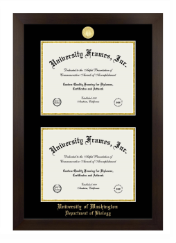 Double Degree (Stacked) Frame in Manhattan Espresso with Black & Gold Mats for DOCUMENT: 8 1/2"H X 11"W  , DOCUMENT: 8 1/2"H X 11"W  